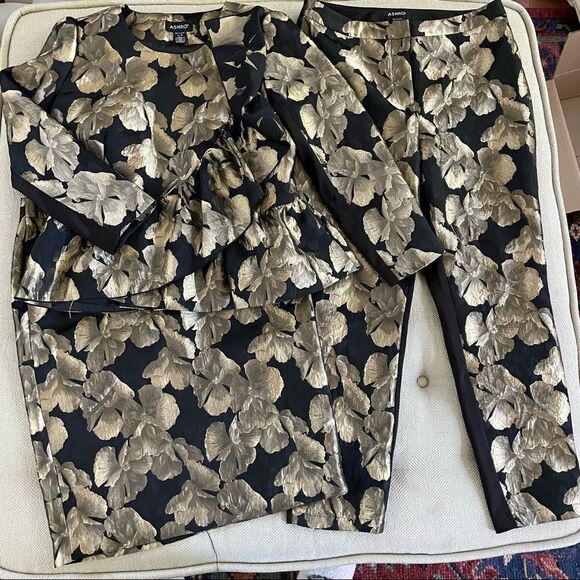 Ashro Larhonda Wardrober 3 Pc Peplum Jacket Skirt Pants Gold Black 12 - Picture 3 of 15